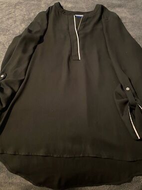 Apt. 9 Black Blouse with White Piping and Metal Zipper